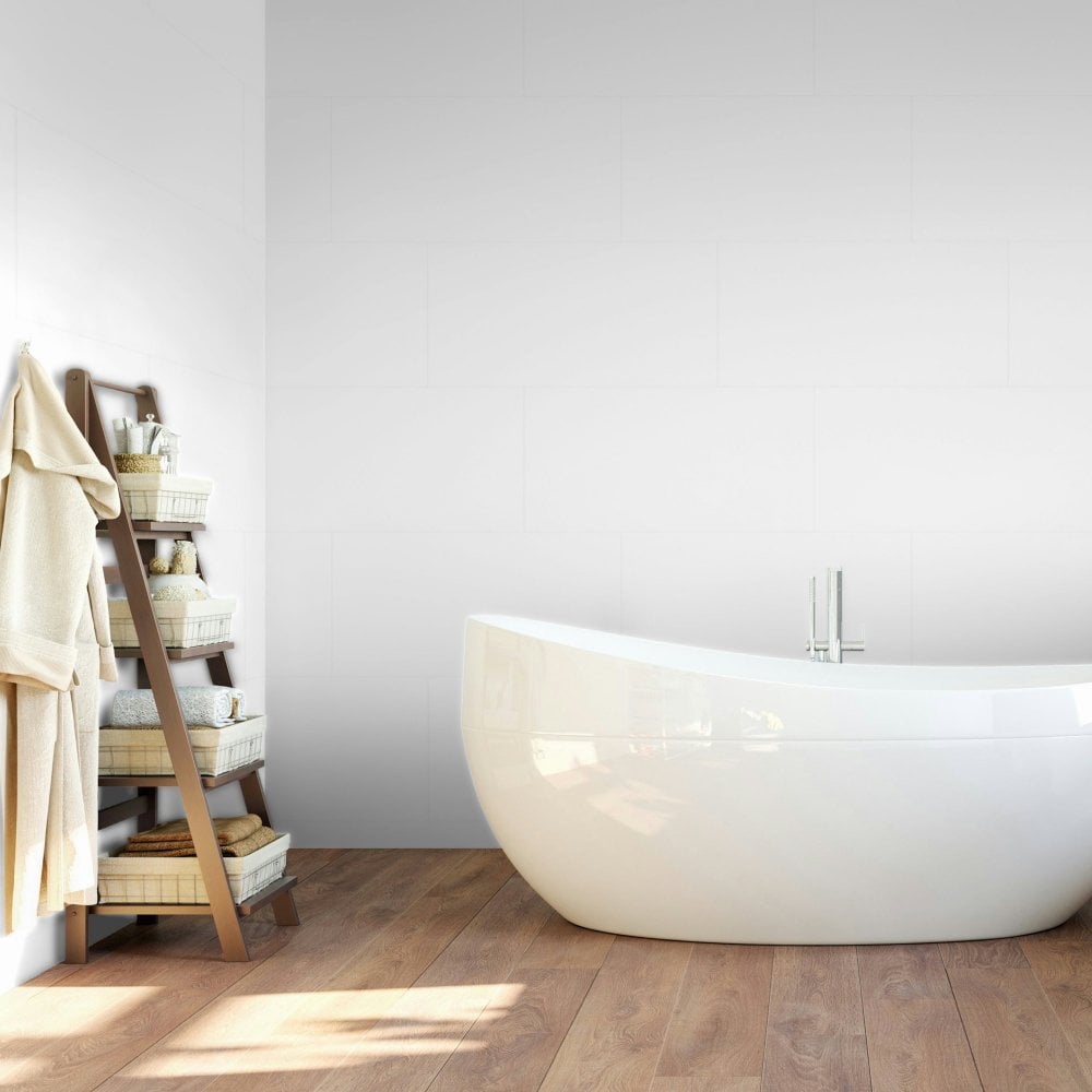 White - Lustre Stone 800 x 400mm Waterproof Wall Panelling (122537)