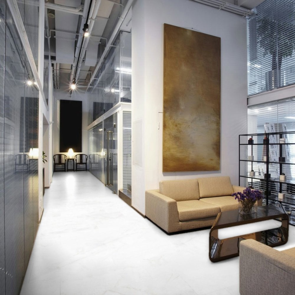 White Marble - Lustre Stone 8mm High Gloss Laminate Flooring (122548)