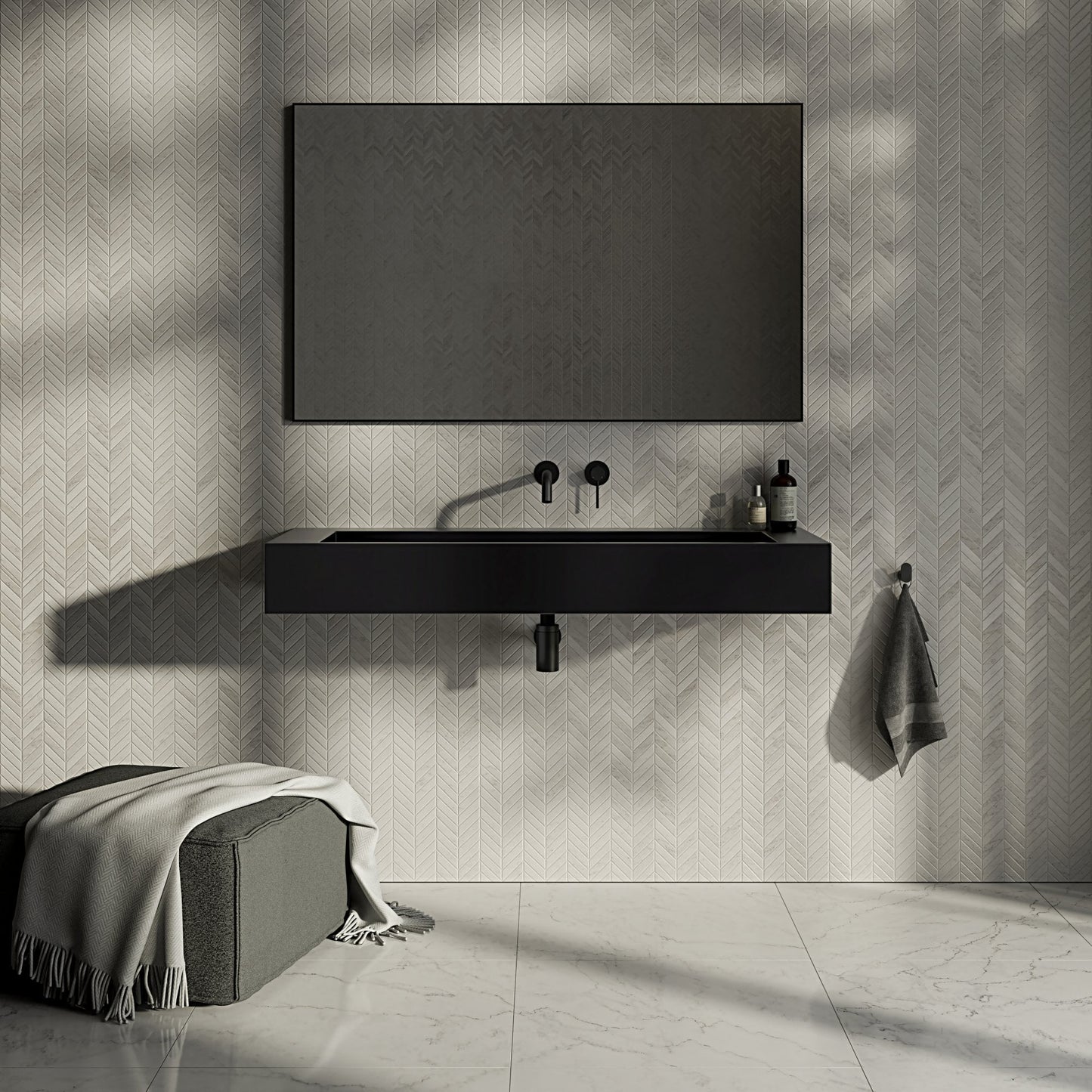 Stream Matt Black Stone Basin 1200mm