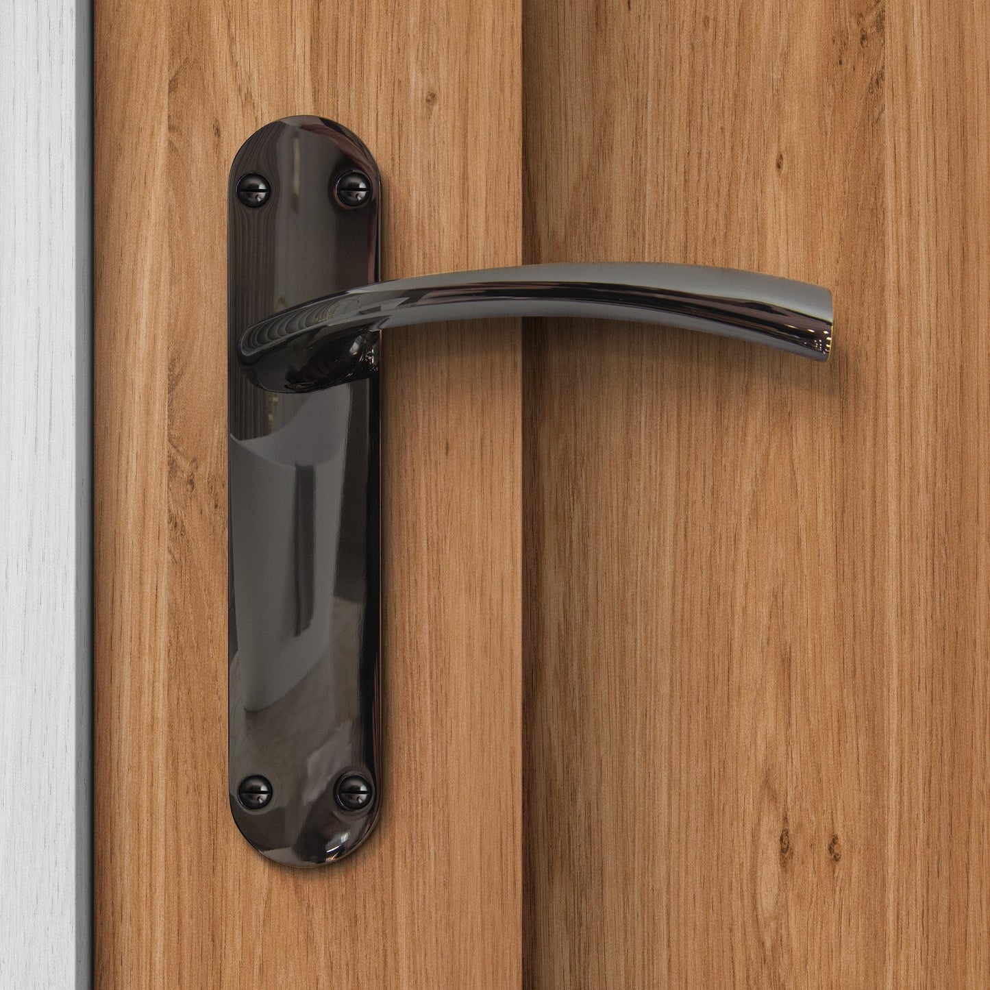 Scimitar Lever on Backplate Door Handle Set - Black Nickel (122295)