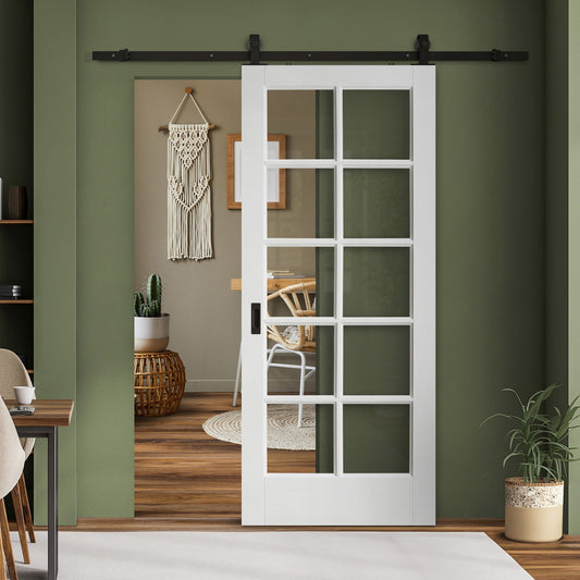 White Primed Internal SA 10 Light Clear Glass Sliding Door - Black Top Mounted (120683)