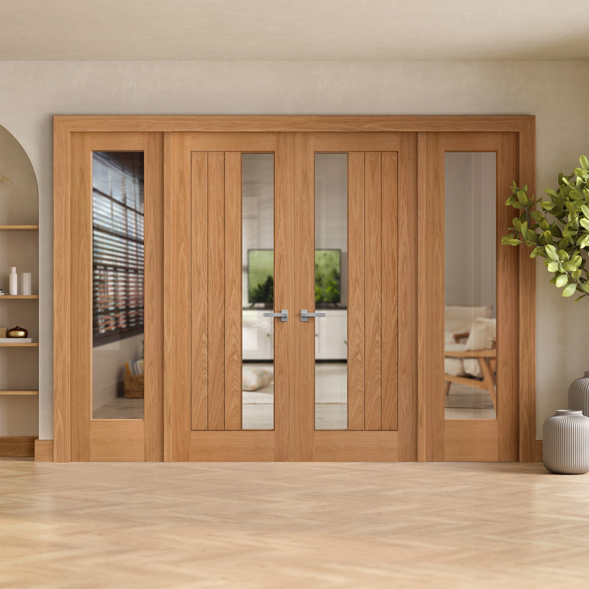 Liberty Doors Oak Unfinished Internal Farley 1L Clear Offset Glass