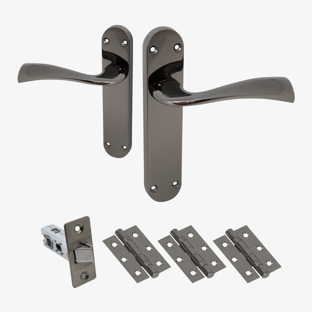 Scimitar Lever on Backplate Fire Door Handle Set - Black Nickel (122298)
