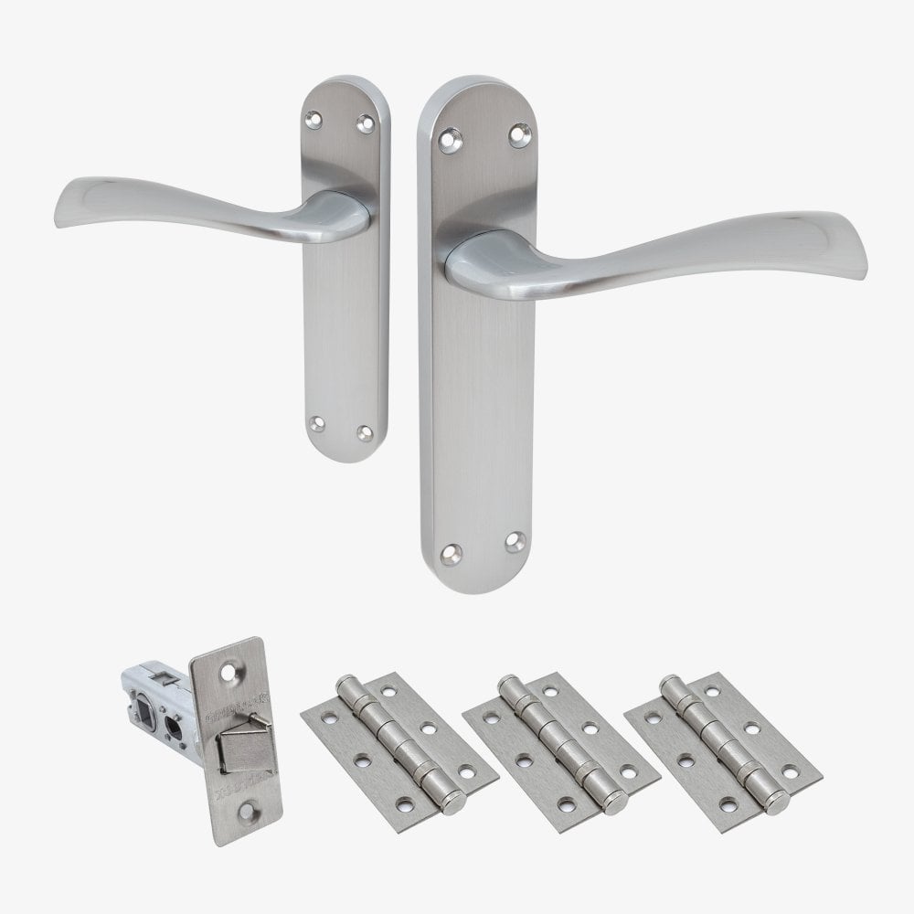 Scimitar Lever on Backplate Fire Door Handle Set - Satin Chrome (122294)