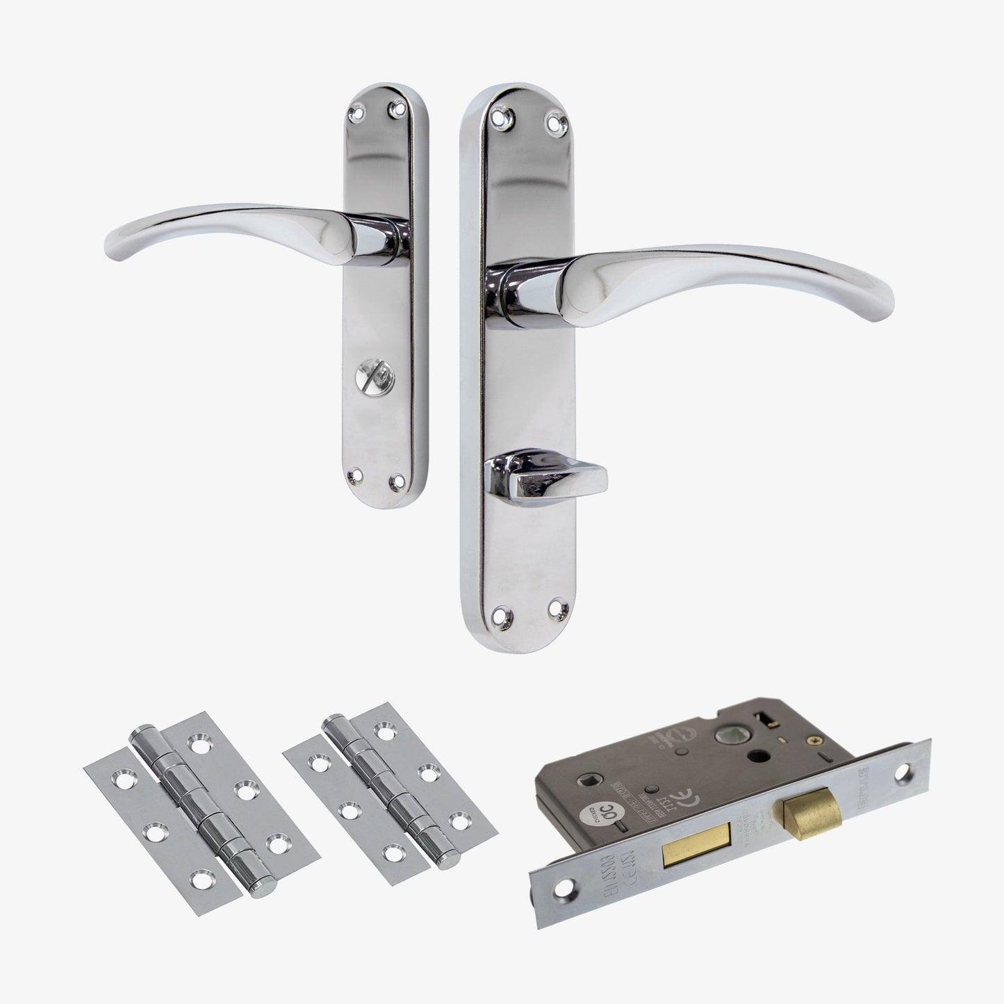E-Zeta Lever on Backplate Bathroom Door Handle Set - Polished Chrome (122267)