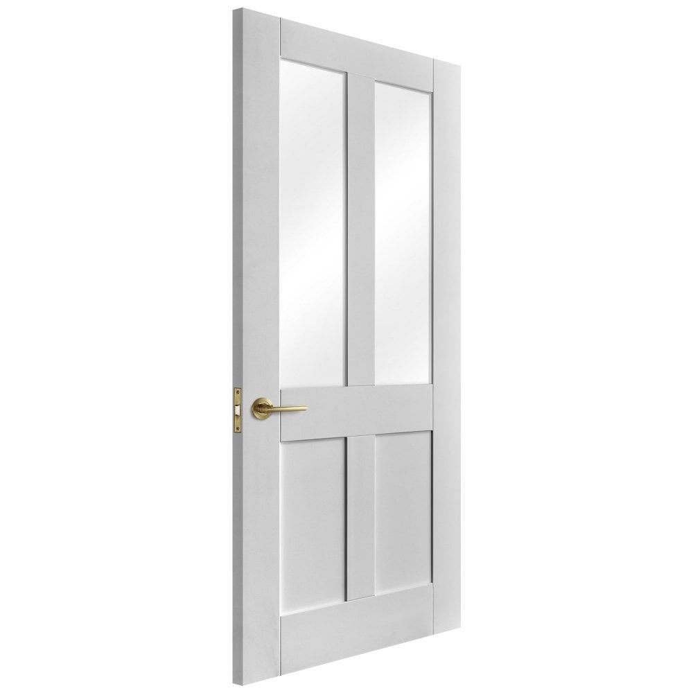 White Internal Primed Flat Victorian Shaker 2 Panel 2 Light Clear Glass FD30 Fire Door (122087)