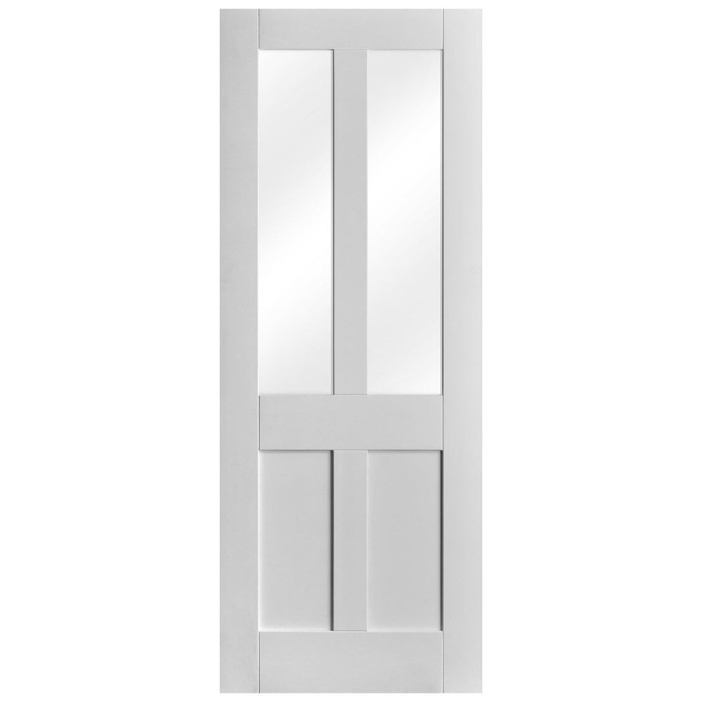 White Internal Primed Flat Victorian Shaker 2 Panel 2 Light Clear Glass FD30 Fire Door (122087)