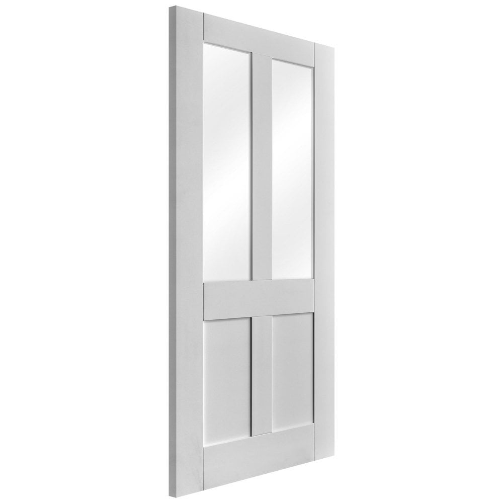 White Internal Primed Flat Victorian Shaker 2 Panel 2 Light Clear Glass FD30 Fire Door (122087)