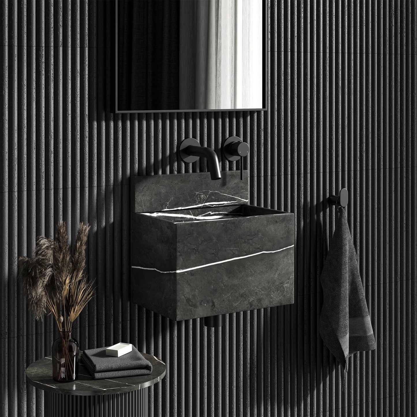 Melody Pietra Grey Marble Wall Hung Basin 300mm