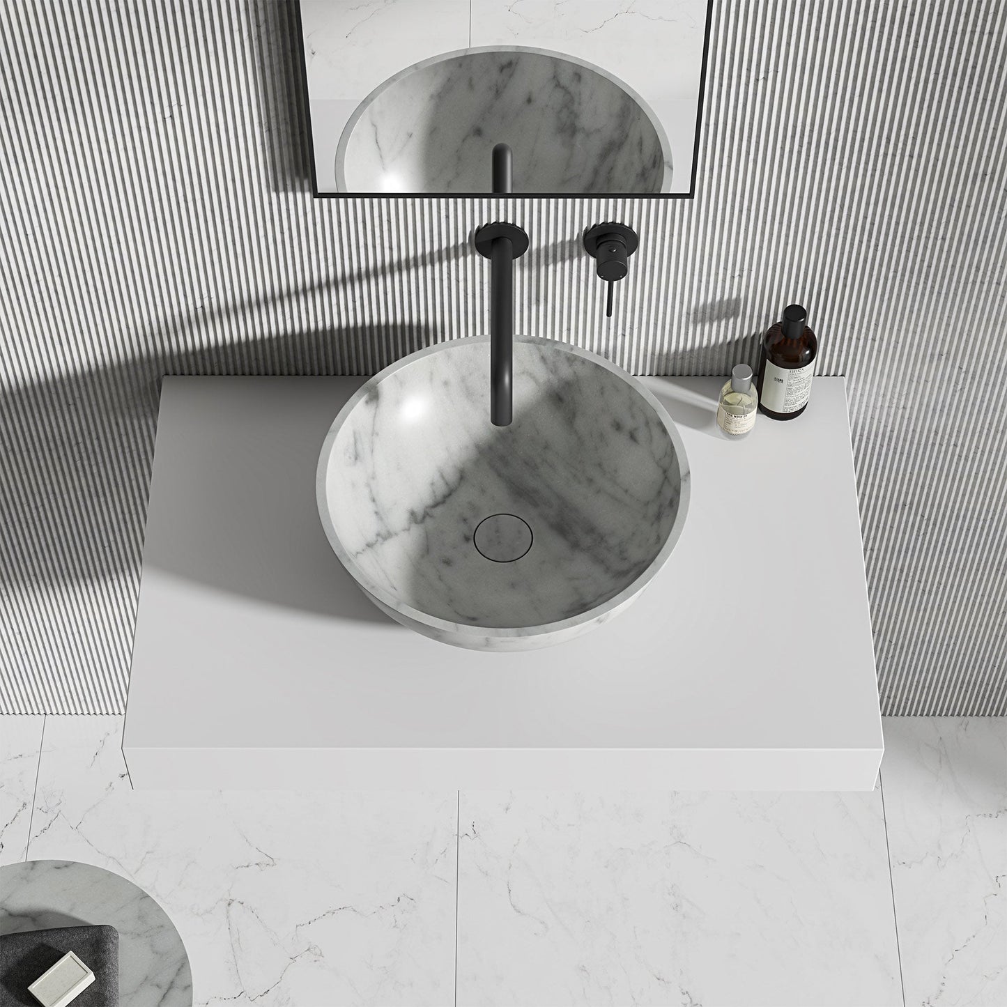 Zephyr Carrara Marble Countertop Basin 400mm
