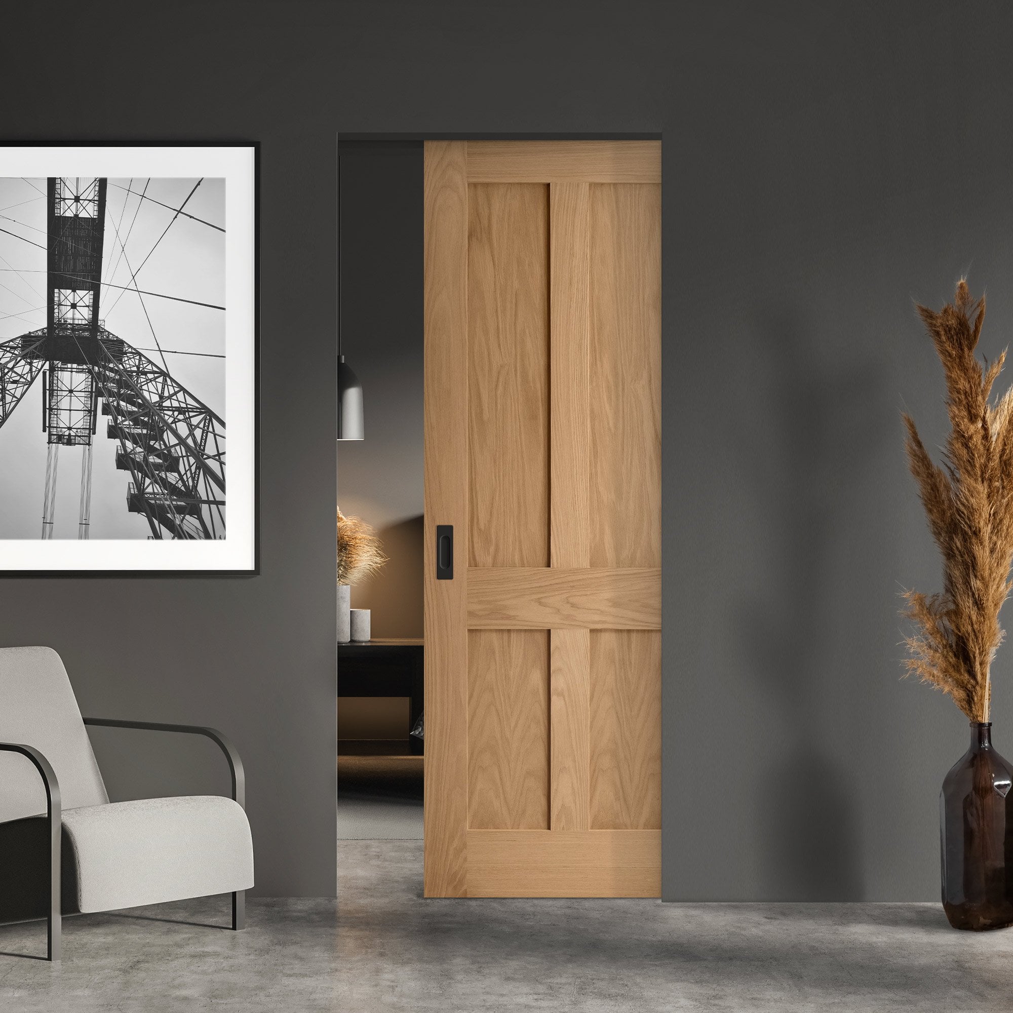 Liberty Doors Oak Unfinished Victorian 4 Panel Flat Framed 100mm