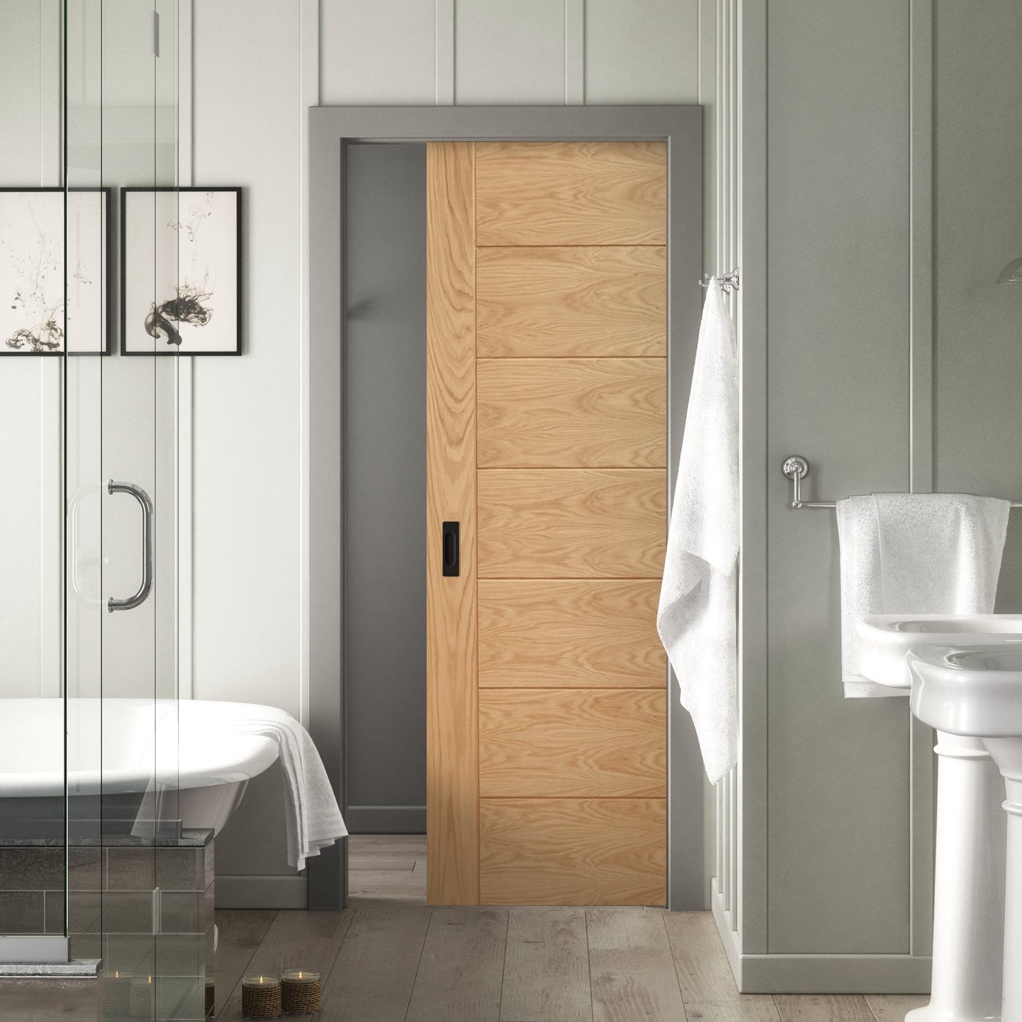 Oak Fully Finished Internal Pedrena Framed Pocket Door Set (123201)