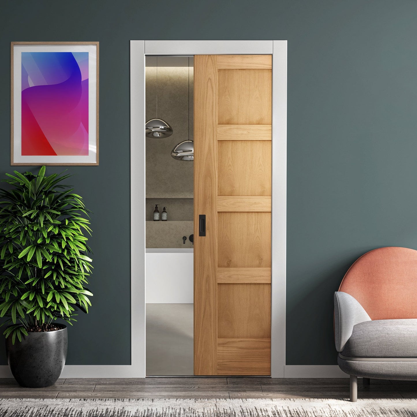 Oak Unfinished Shaker 4 Panel Framed Pocket Door Set (123217)