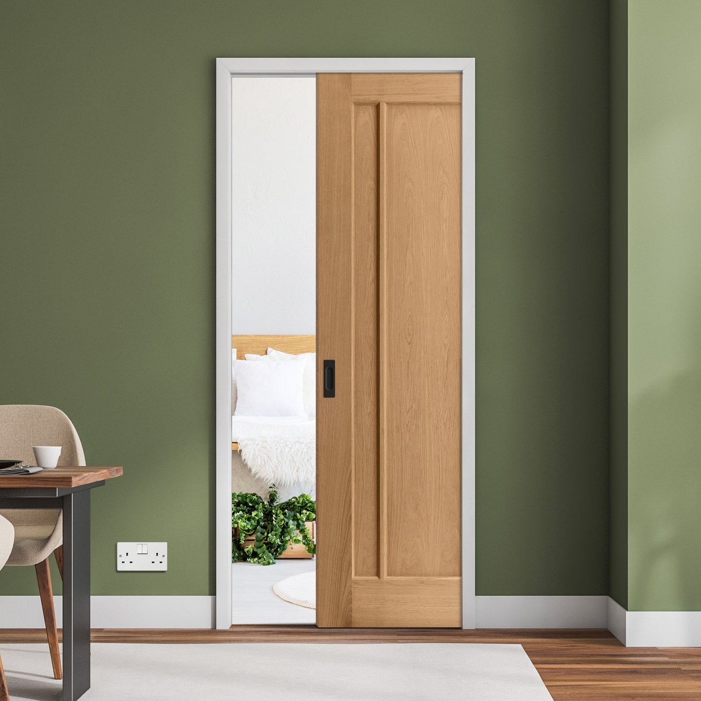 Oak Unfinished Toledo 3 Panel Framed Pocket Door Set (123219)