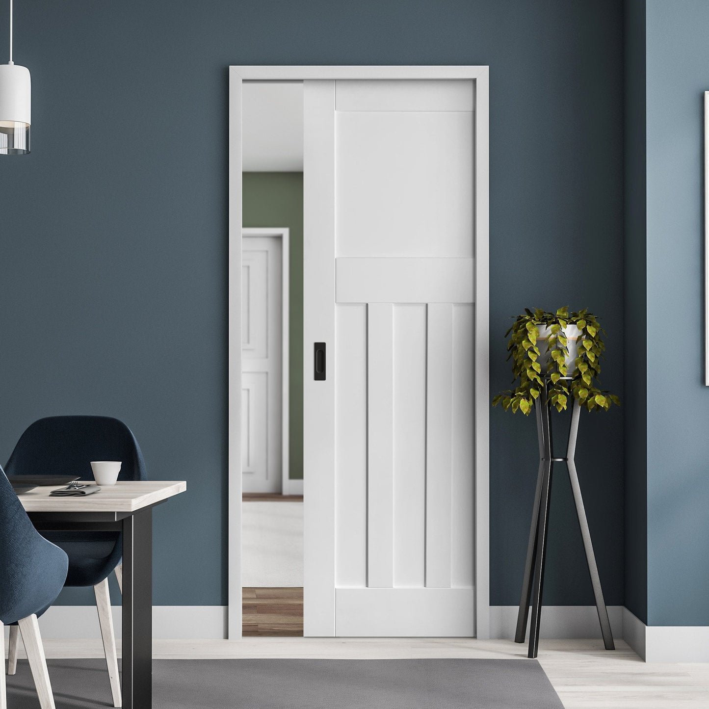 White Primed Internal 1930's DX 4 Panel Framed Pocket Door Set (123234)