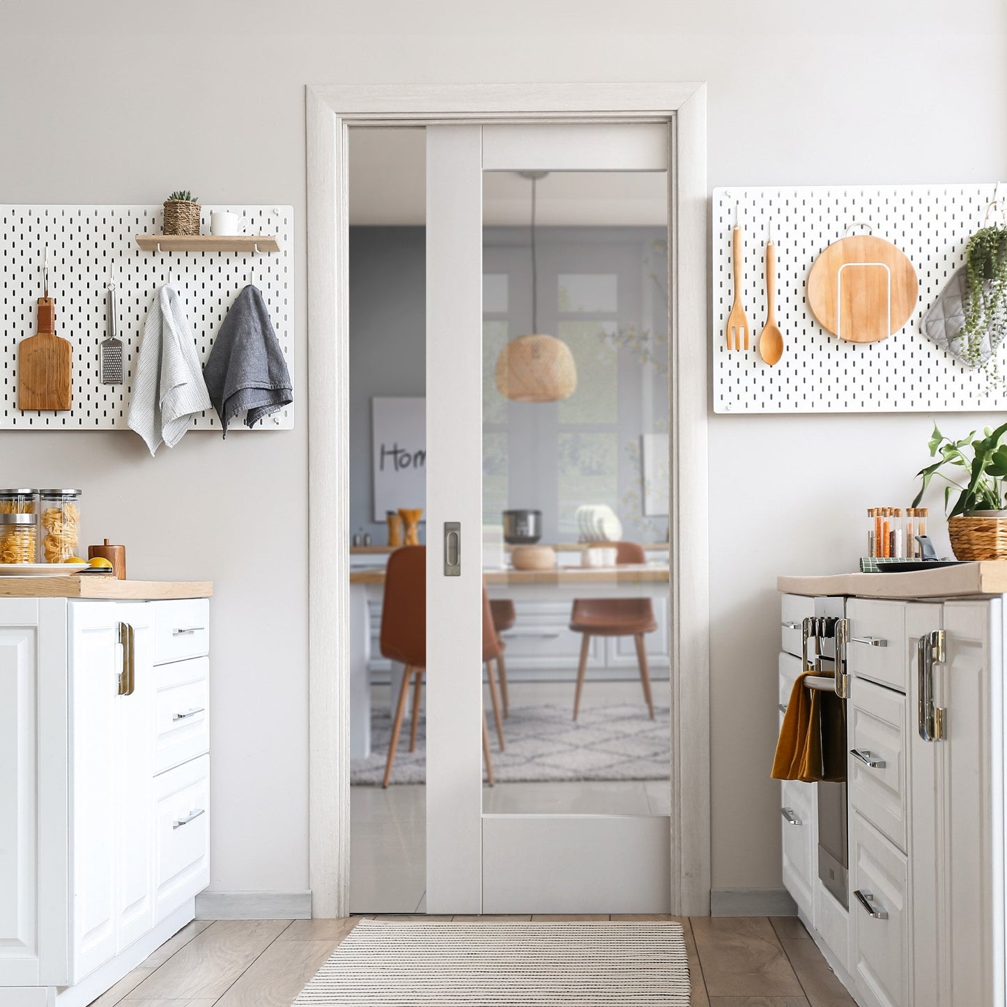 White Primed Internal Pattern 10 1 Panel Framed Pocket Door Set (123260)