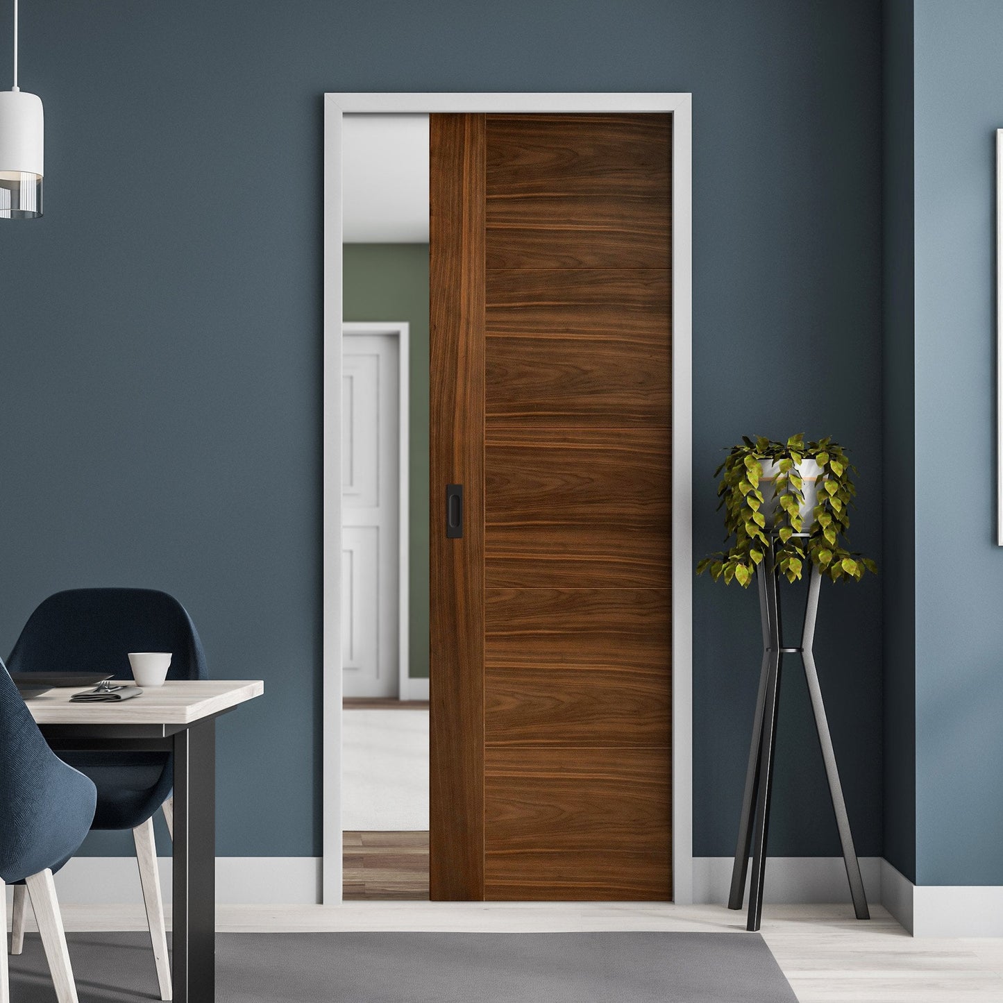 Walnut Fully Finished Internal Milano Framed Pocket Door Set (123230)