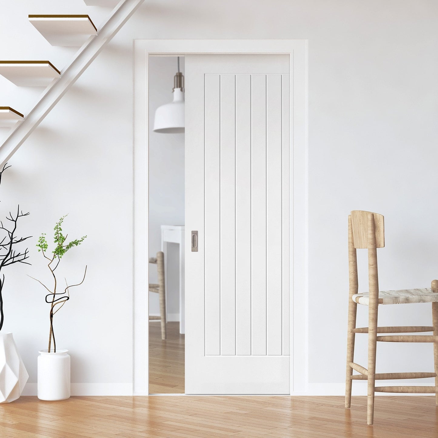 White Primed Internal Cottage 1 Panel Framed Pocket Door Set (123248)