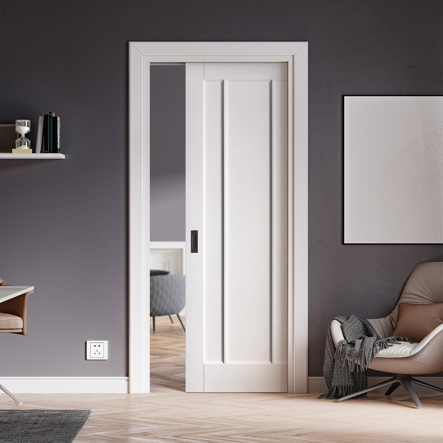 White Primed Internal Toledo 3 Panel Framed Pocket Door Set (123271)