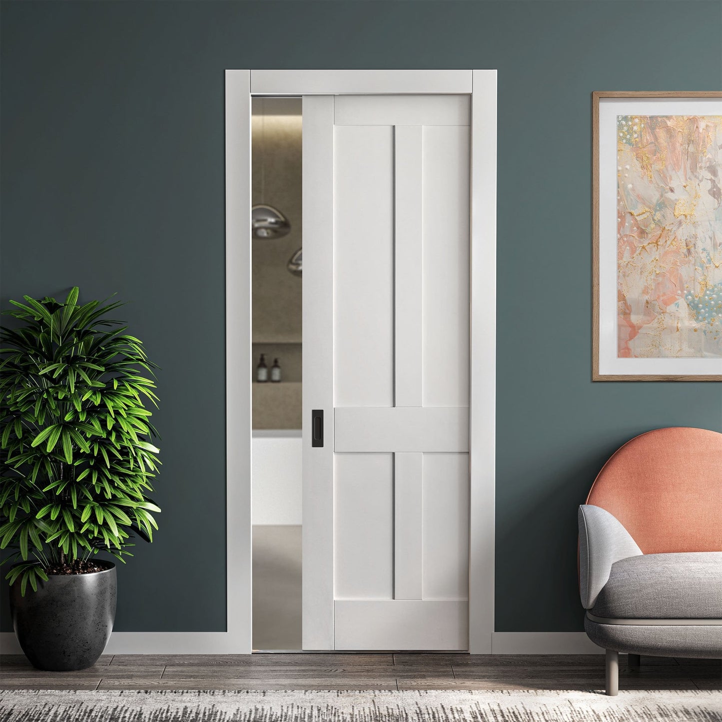 White Primed Internal Victorian Shaker 4 Panel Framed Pocket Door Set (123277)