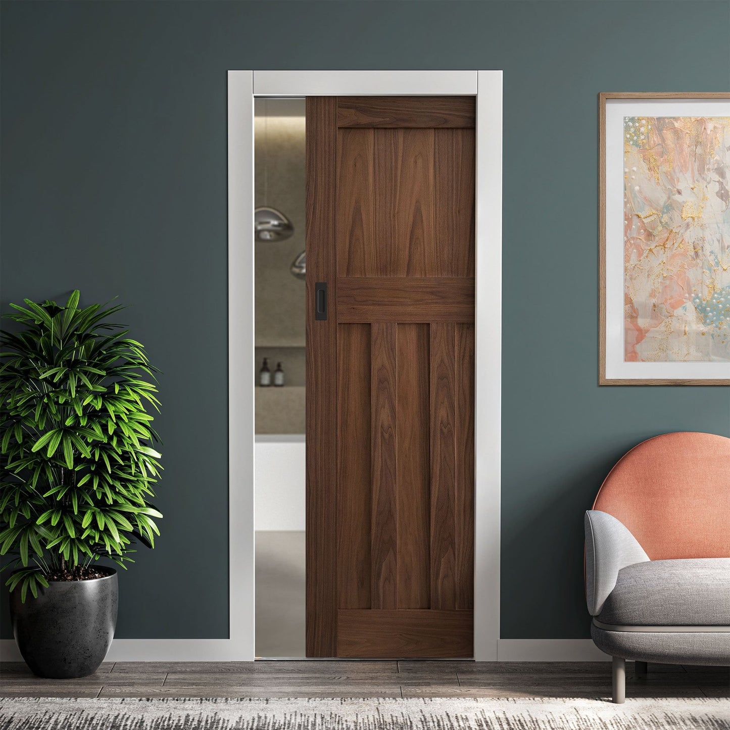 Walnut Fully Finished Internal DX Framed Pocket Door Set (123228)