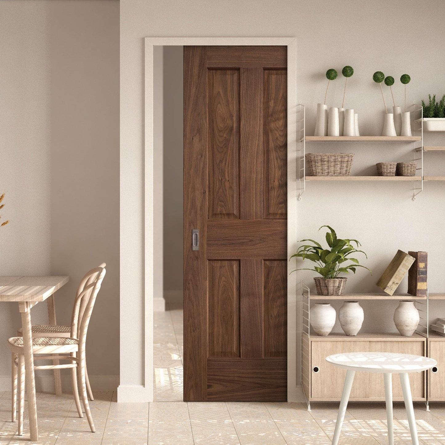 Walnut Fully Finished Internal Victorian 4 Panel Framed Pocket Door Set (123232)