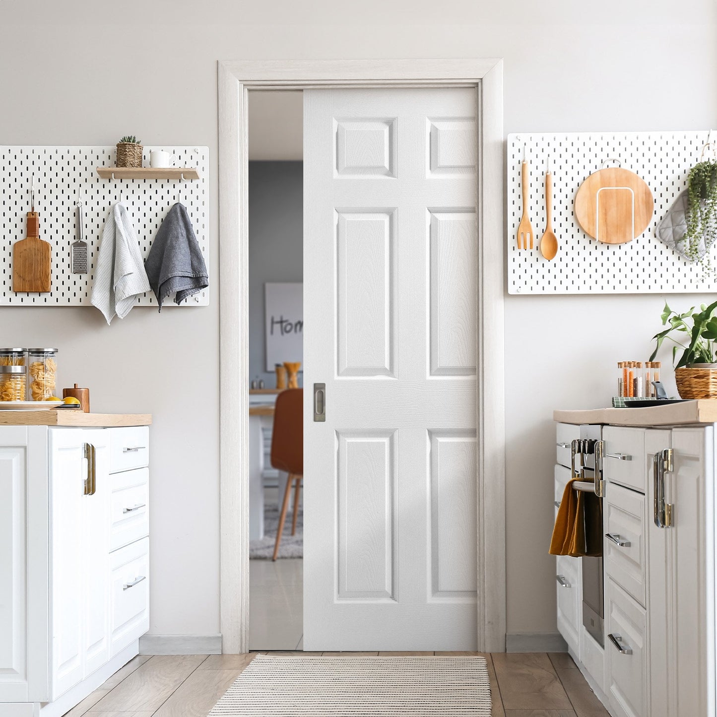 Liberty White 6 Panel Textured Framed Pocket Door Set (123278)