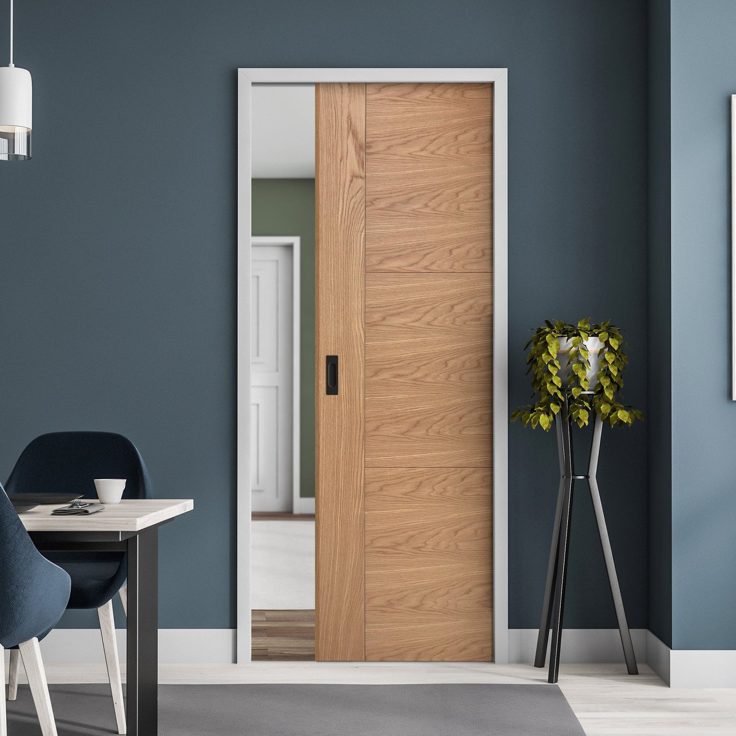 Oak Unfinished Trent 3 Panel Framed Pocket Door Set (123223)