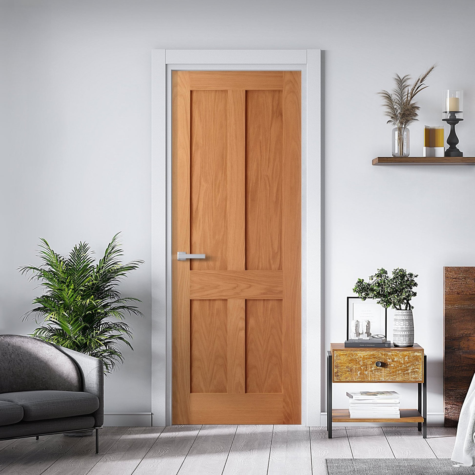 Oak Internal Fully Finished Victorian Shaker Flat Made-to-Measure FD30 Fire Door (122613)