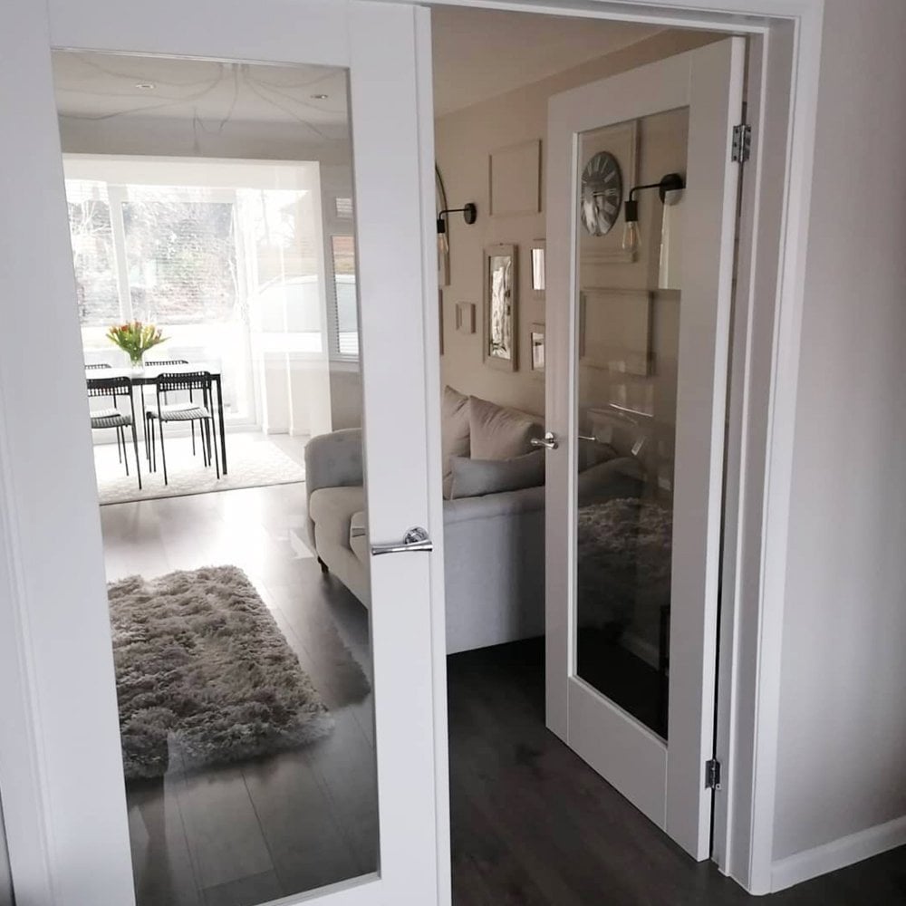 B-Grade White Internal Primed Pattern 10 Clear Glass Door (123853)