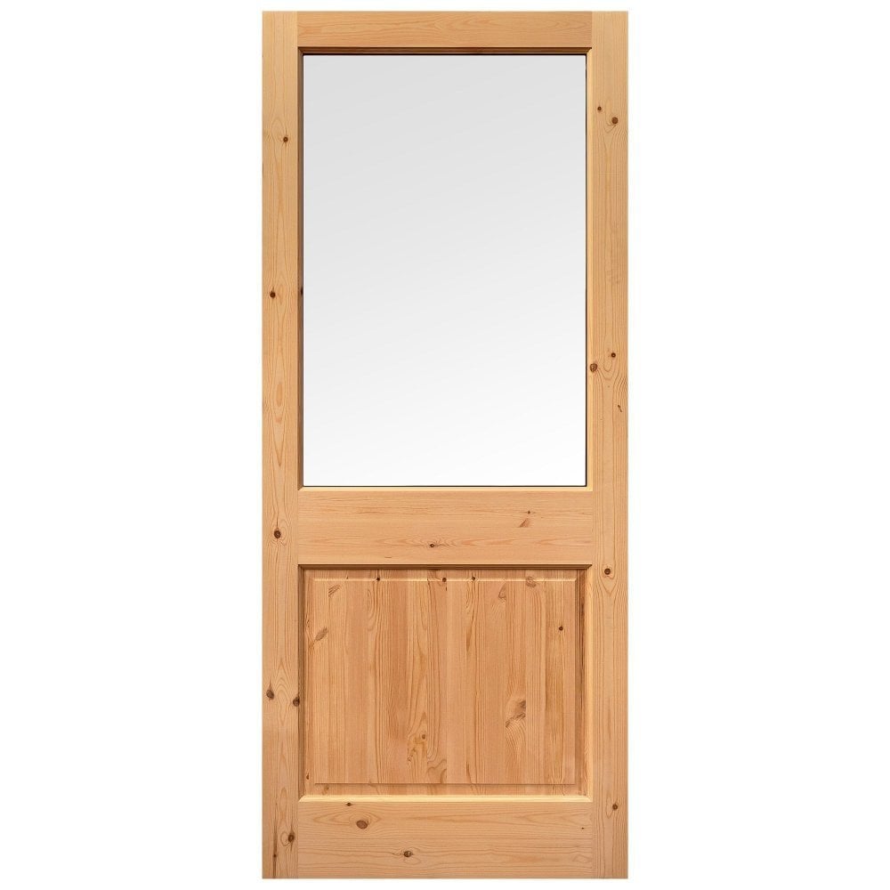 B-Grade Solid Pine External Unfinished 2XG 1 Panel 1 Light Clear Glass Double Glazed Door (124071)