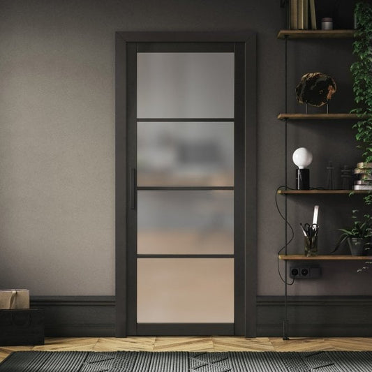 Jet Black Internal Fully Finished Industrial Studio 4 Light Obscure Glass Made-to-Measure Door (120540)