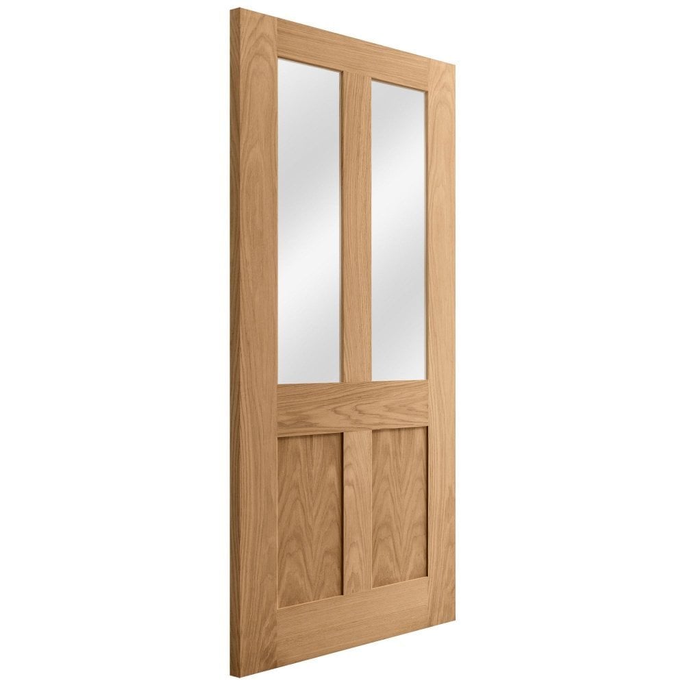 B-Grade Oak Internal Unfinished Victorian Shaker 2 Panel 2 Light Clear Glass Door (124118)