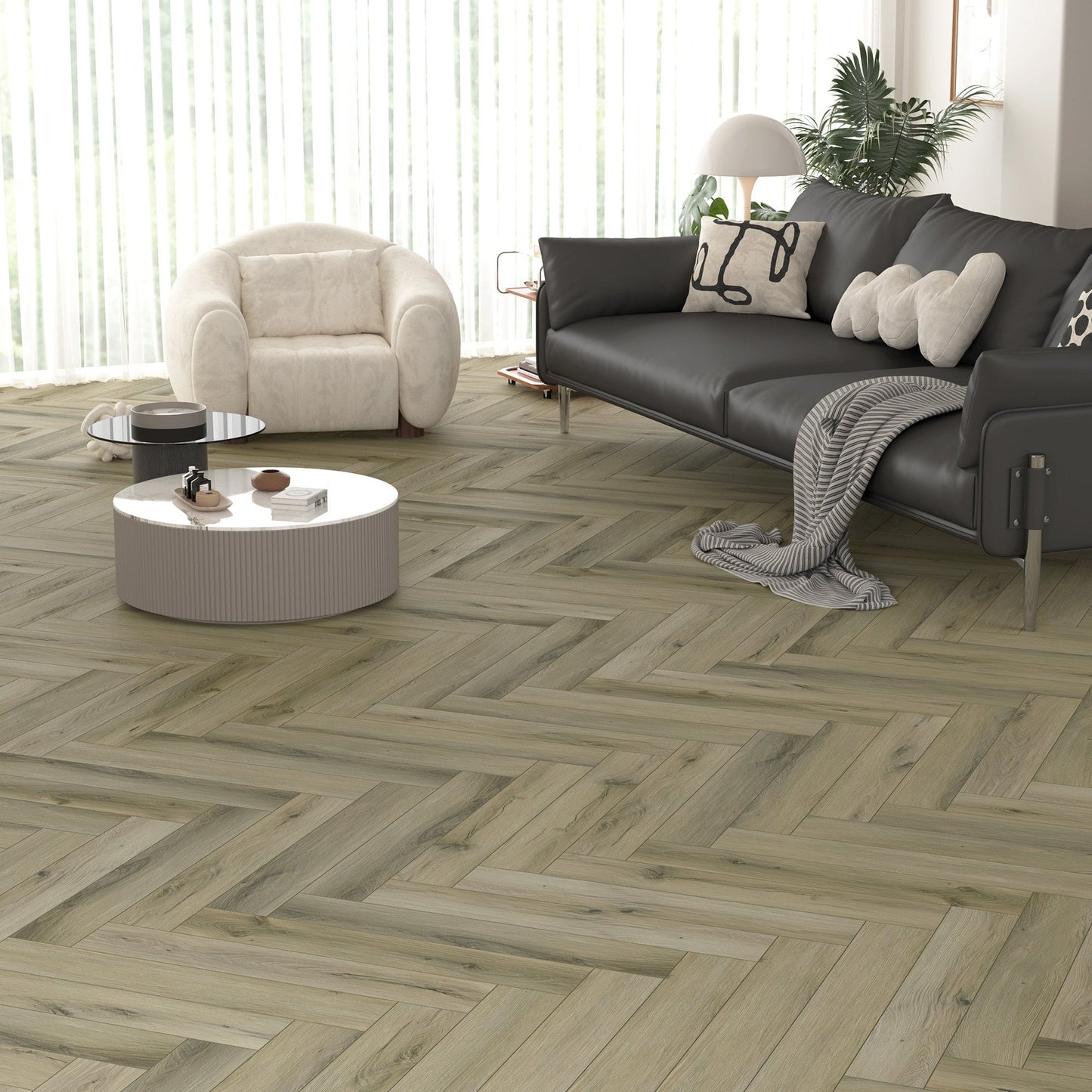 Leader-Tec | Mission Oak - Foundation Herringbone SPC 5mm Rigid Core Vinyl Sample - EWH-3973-HB (SKU-345242)