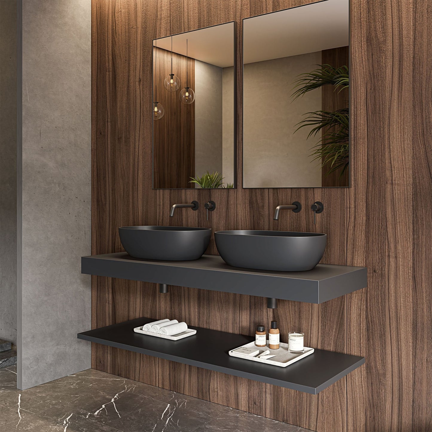 Tunis Graphite Countertop Stone Basin 560mm