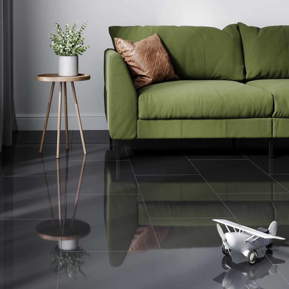 Black - Lustre Flawless 8mm High Gloss Laminate Flooring (69725)
