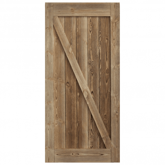Carbonised Internal Pine 1 Panel Brace Sliding Barn Door - Black Top Mounted