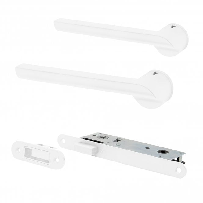 Studio Industrial Round Rose Lever Door Handle Set - Matt White (124493)