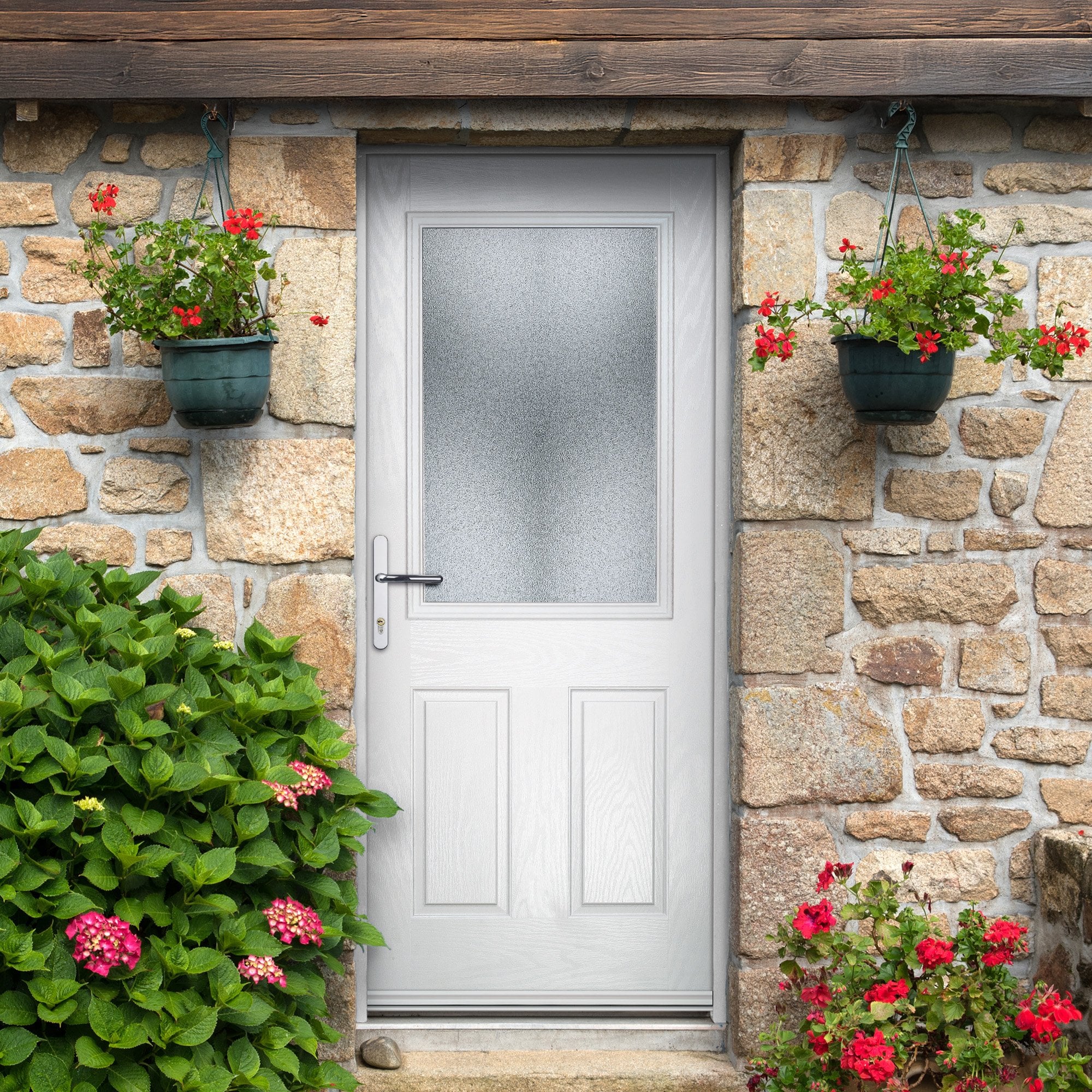 Liberty Doors Eaton White Pre-Hung Obscure Glass Composite Front