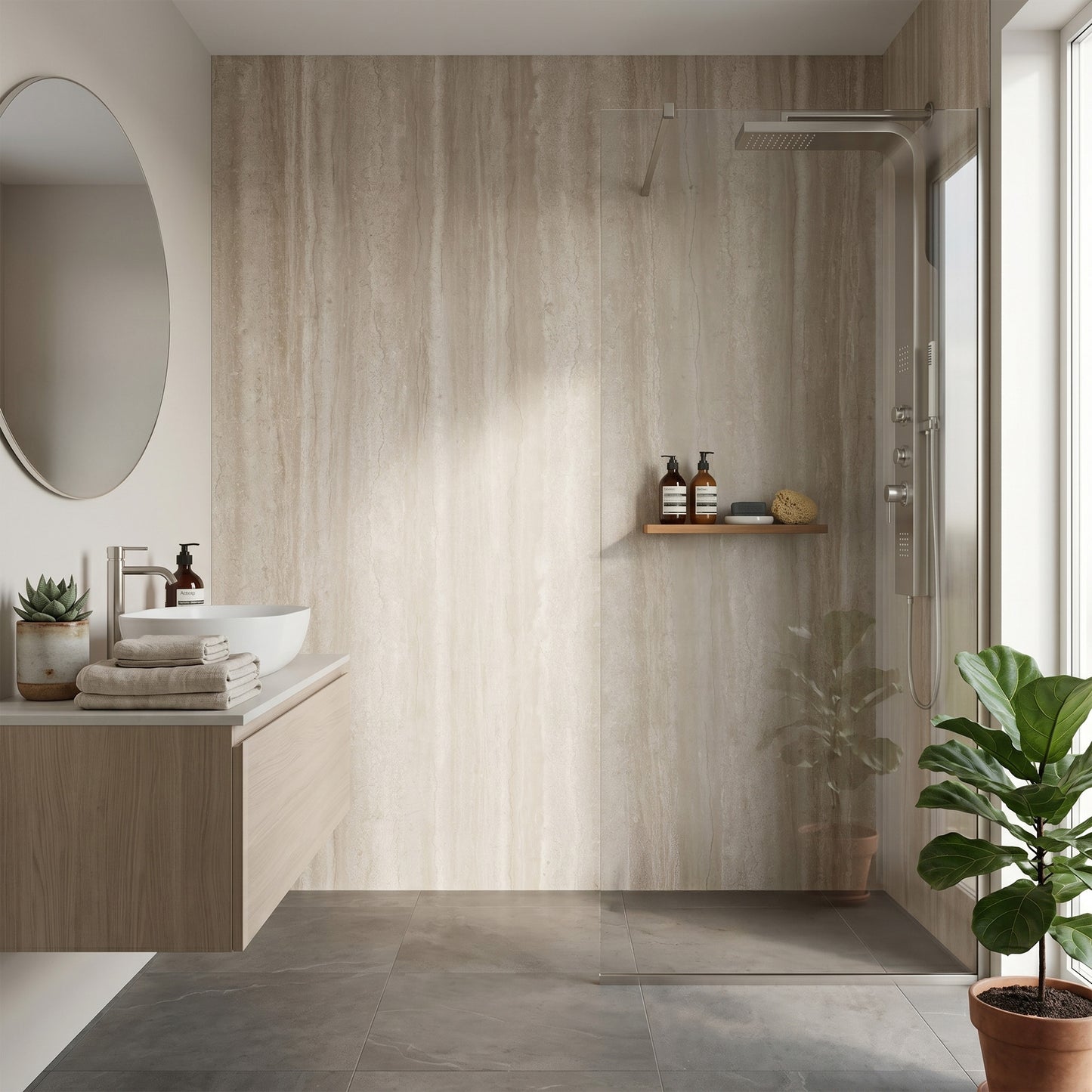 Travertine - 2420mm Wetwall Marble Waterproof Wall Panel Sample