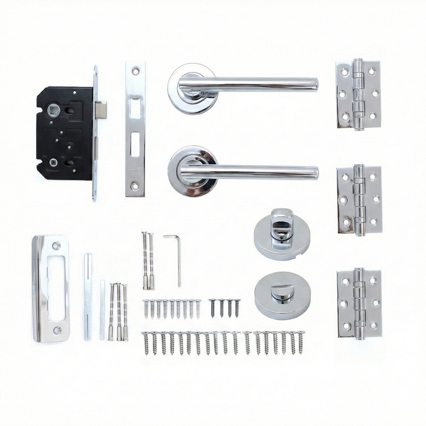 Superior Luna Lever on Round Rose Bathroom Handle Set - Polished Stainless Steel