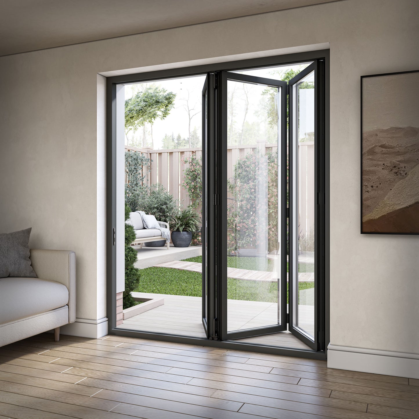 Matt Grey Aluminium External 3+0 Clear Glass Folding Patio Door (122092)