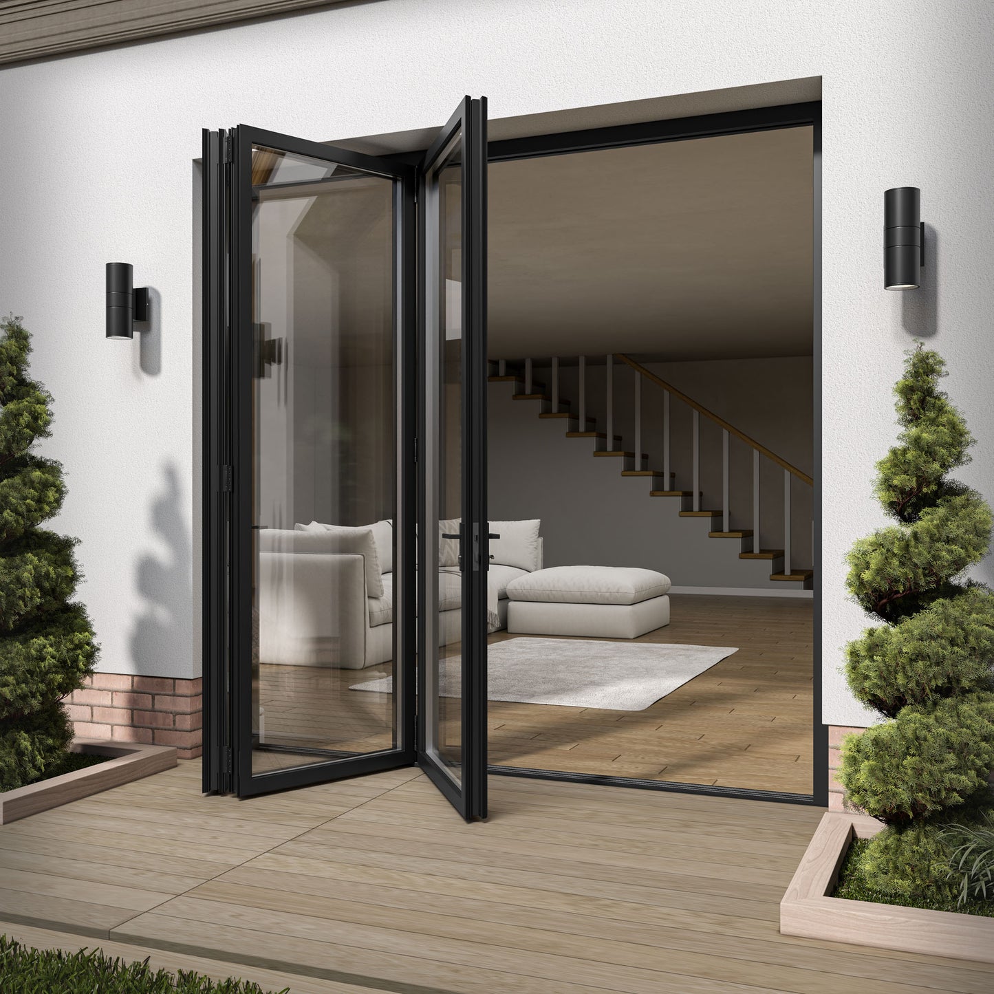 Matt Black Aluminium External 3+0 Clear Glass Folding Patio Door (122091)