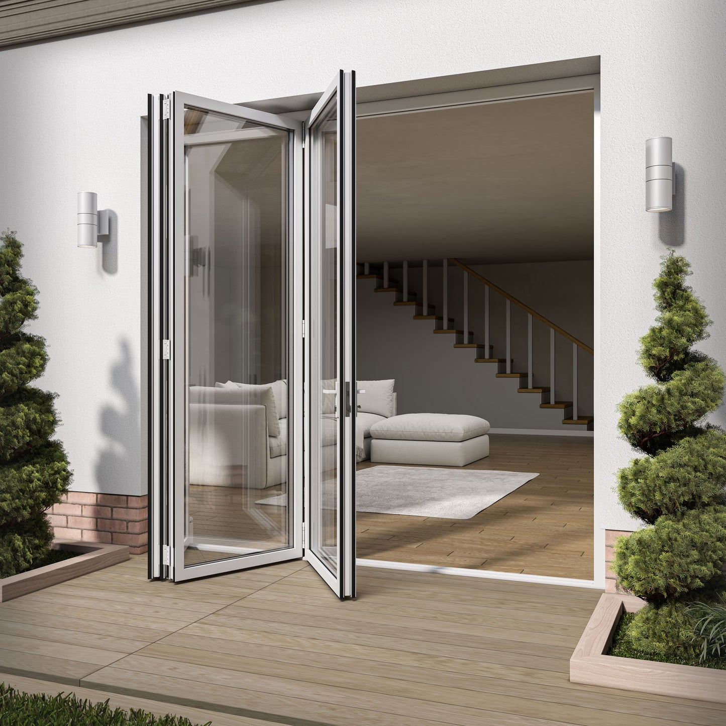White Aluminium External 3+0 Clear Glass Folding Patio Door (122093)