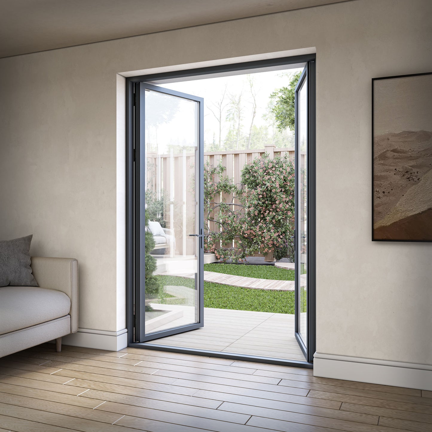 Matt Grey Aluminium External Clear Glass French Patio Door
