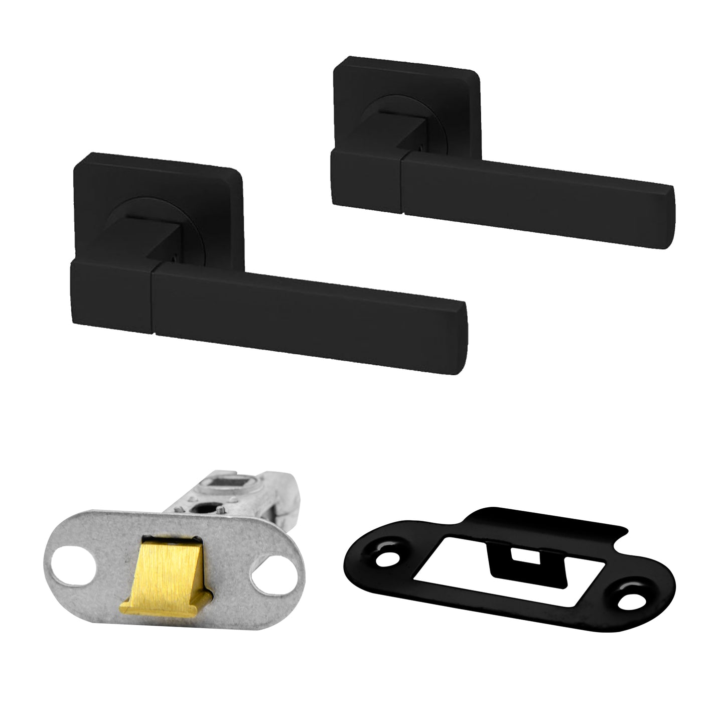 Premium Cube Lever on Radius Corner Rose Latch Handle Set - Matt Black (124368)