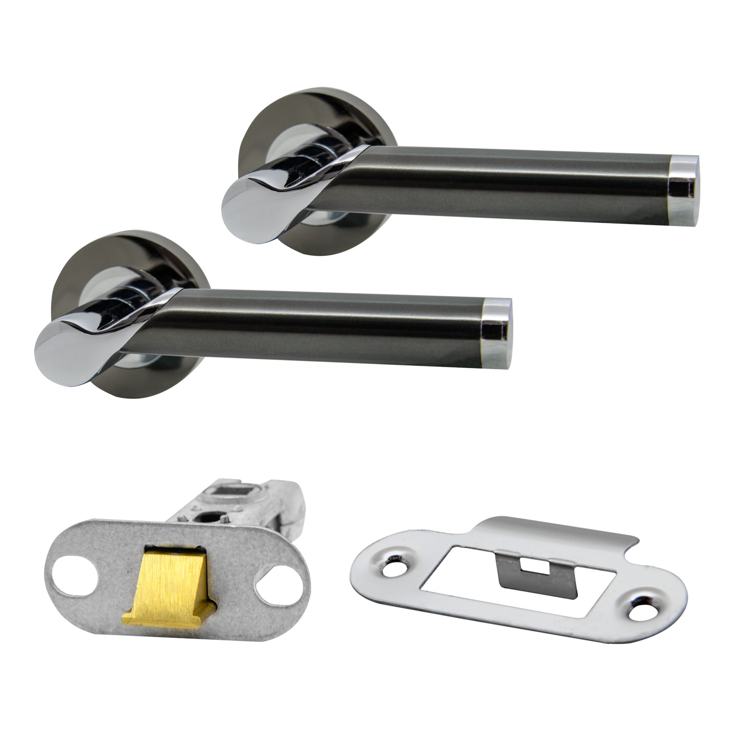 Premium Enterprise Lever on Radius Corner Rose Handle Set - Two-Tone Chrome (124367)
