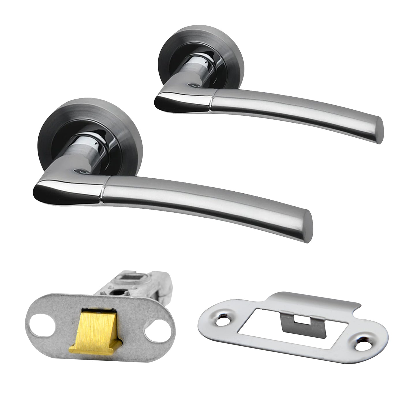 Premium Falcon Lever on Radius Corner Rose Handle Set - Two-Tone Chrome (124363)
