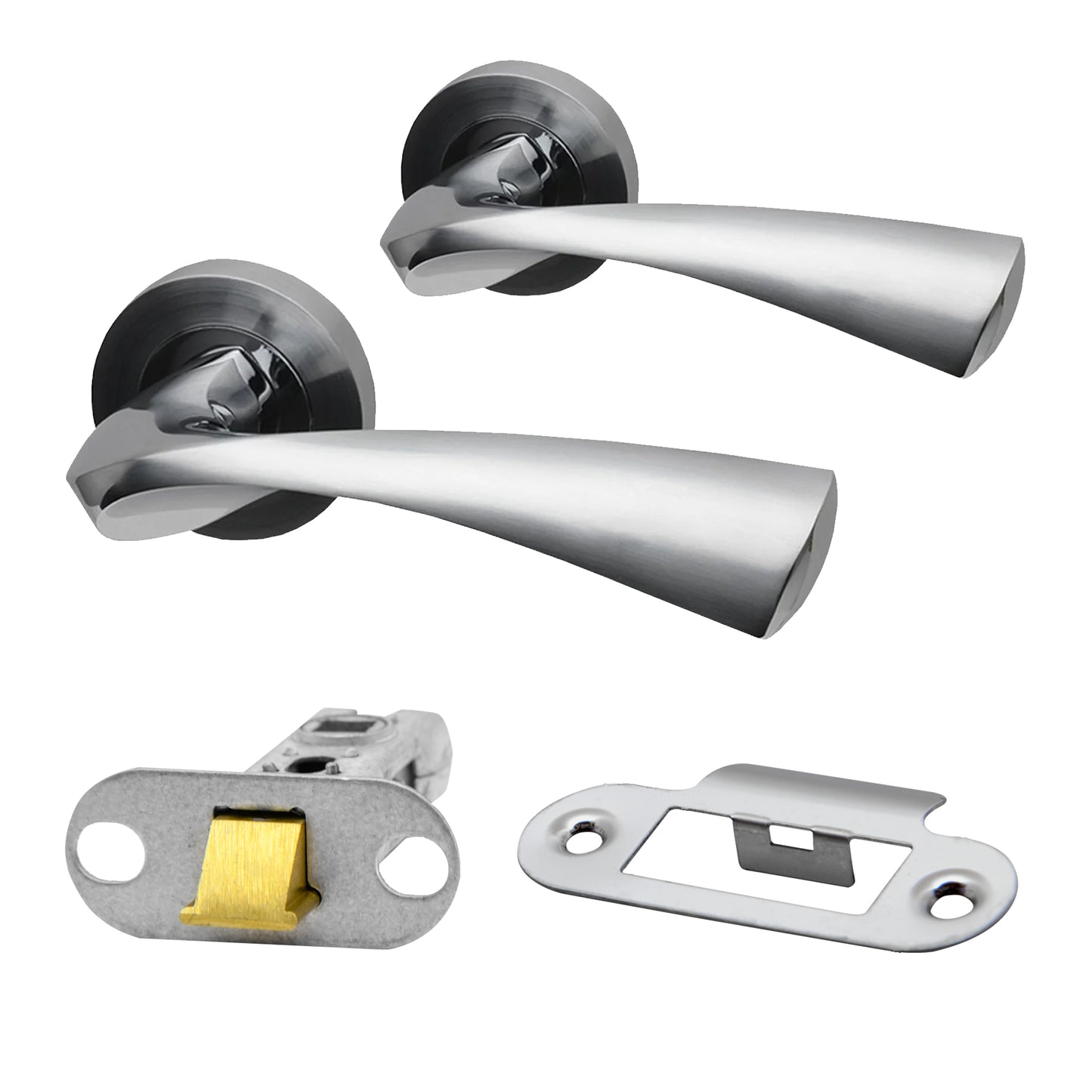 Premium Fire Rated Truro Lever on Radius Corner Rose Fire Rated Latch Handle Set - Two-Tone Chrome (124371)