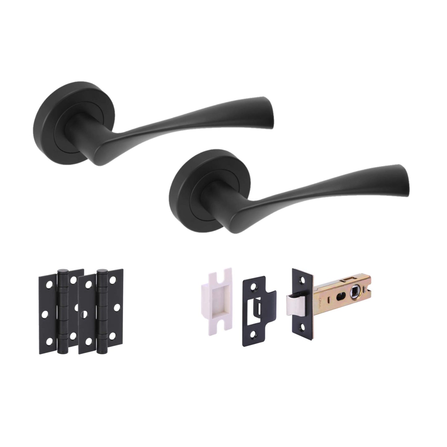 Twist Internal Lever Handle On Round Rose Handle Set , Matt Black
